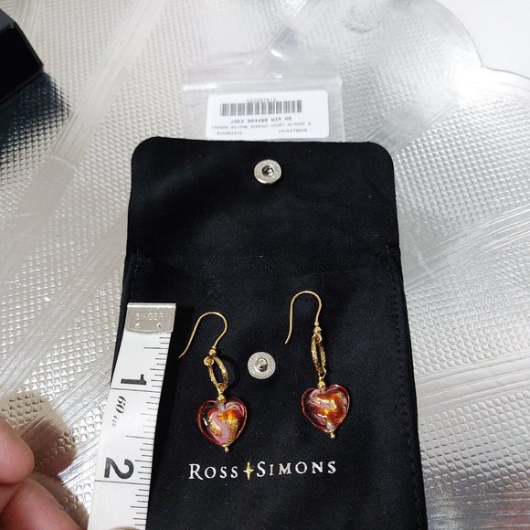 Ross Simons Italian Murano Glass Gold Heart Drop Earrings in 18kt Gold Over Ster - Picture 5 of 12